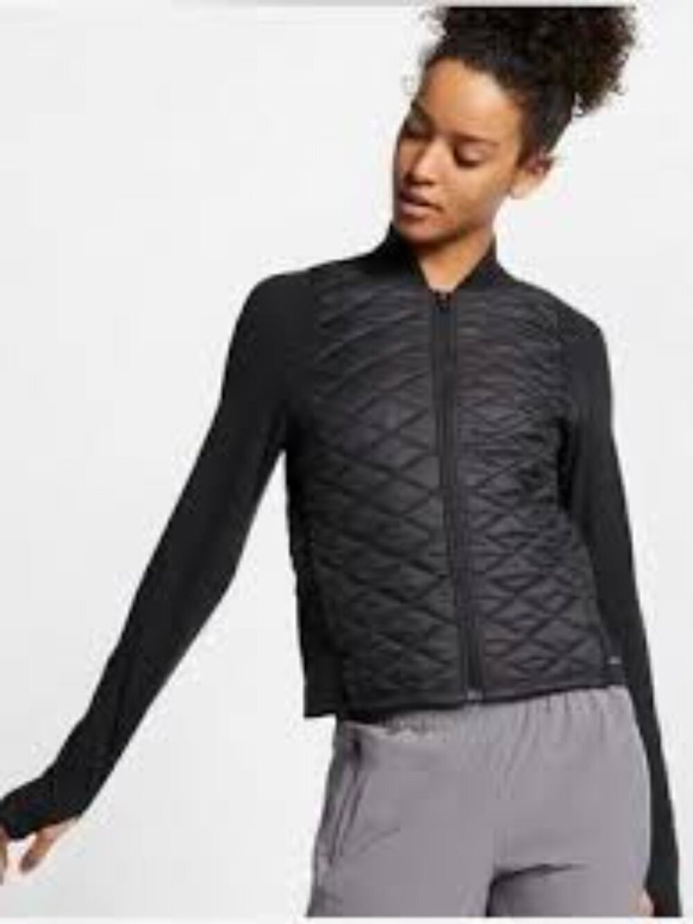 Nike Running Aerolayer Cropped Quilted Full Zip Jacket - Black - Size S
